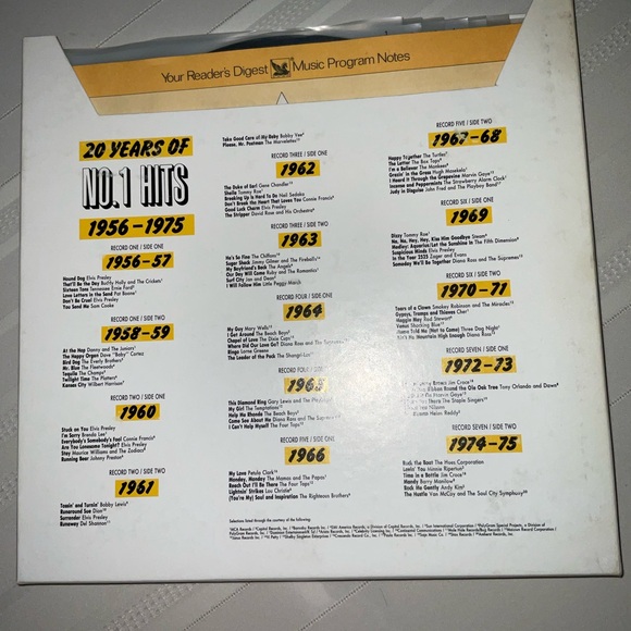Vintage” Readers Digest “20 Years Of No. 1 Hits 1956-1975” (7 Vinyl Record Set) - Picture 3 of 4